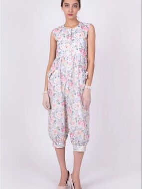 Batsheva Pastel Floral Sleeveless Cropped Jumpsuit